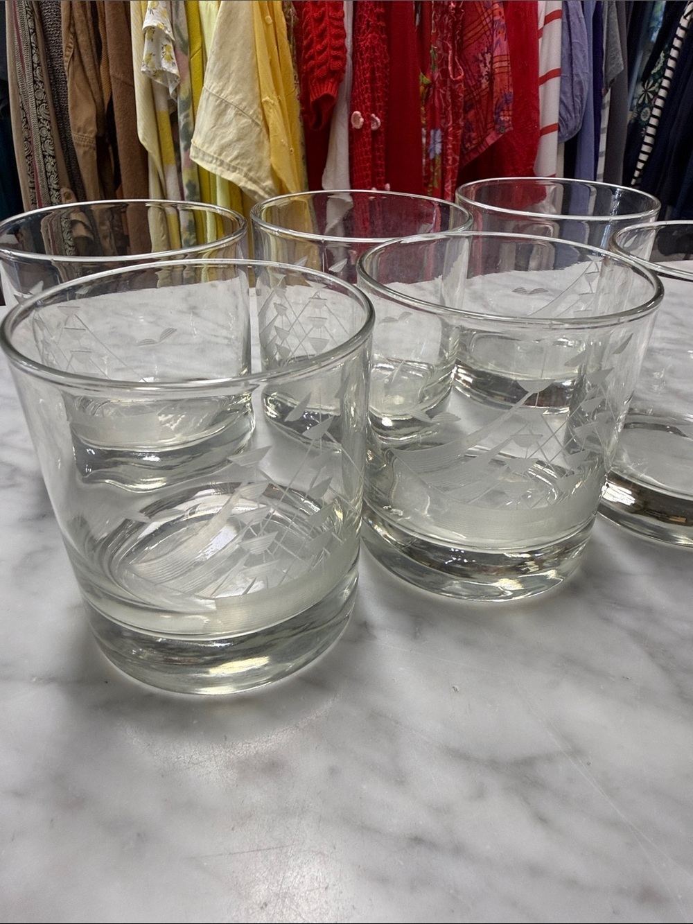 Vintage Javit Crystal Clipper Ship Etched Rock Glasses set of 6 - Picture 3 of 10
